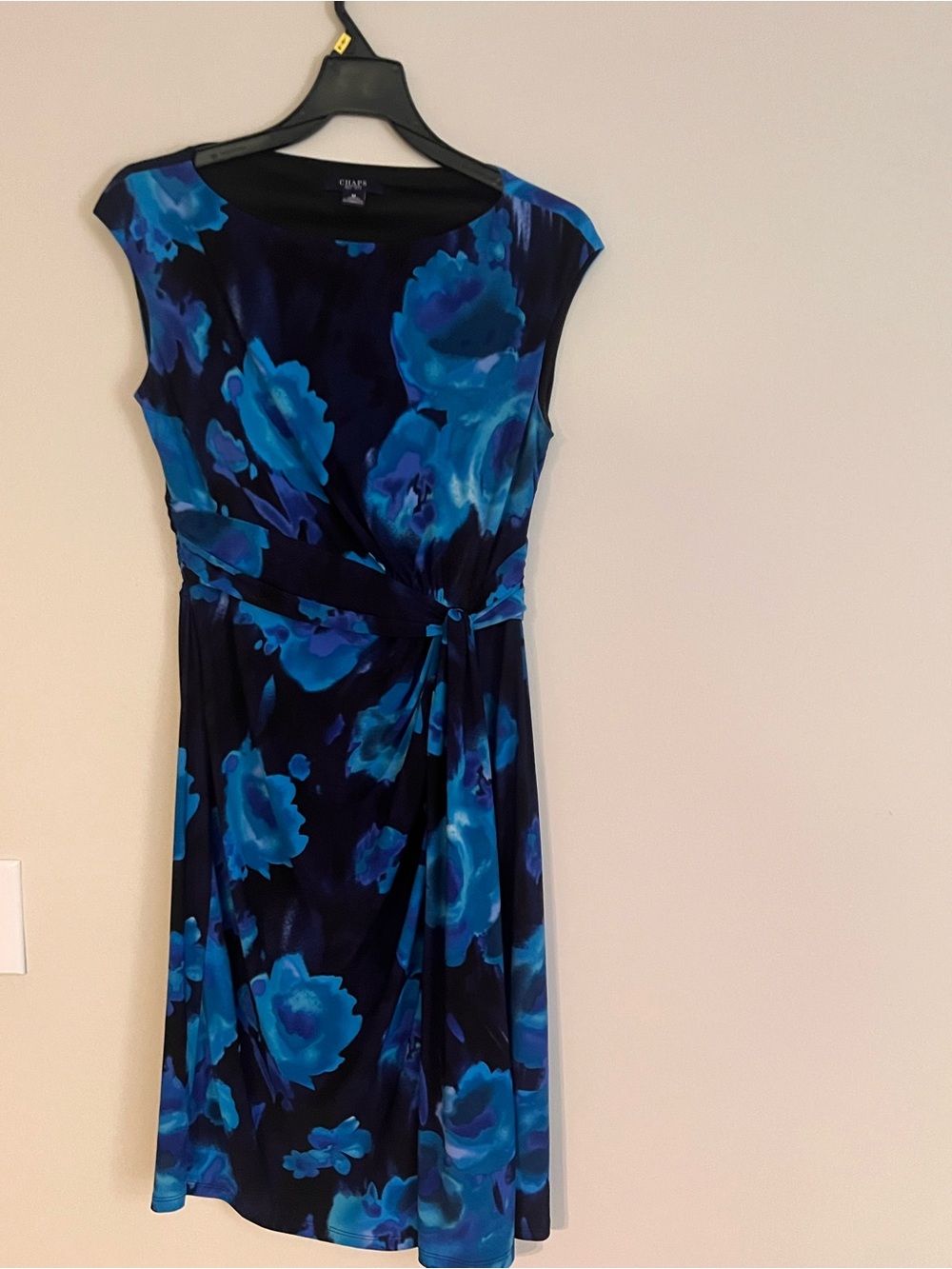 Chaps Navy and Blue Floral Twist-Waist Women's Dress